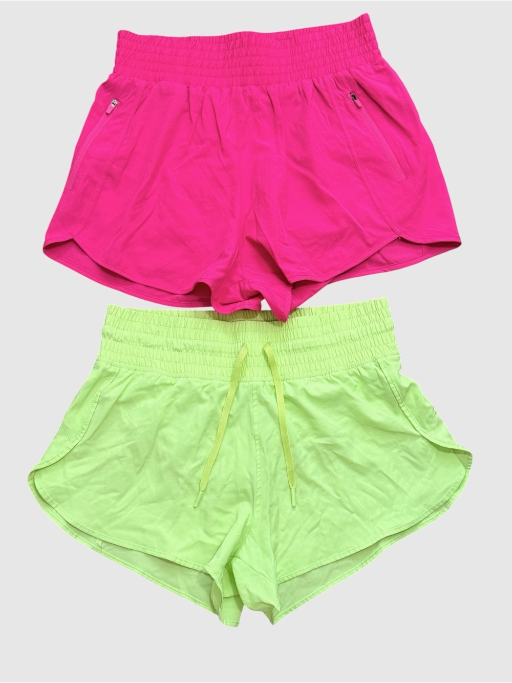Women’s High-Waist Running Shorts – Neon Pink & Neon Green
